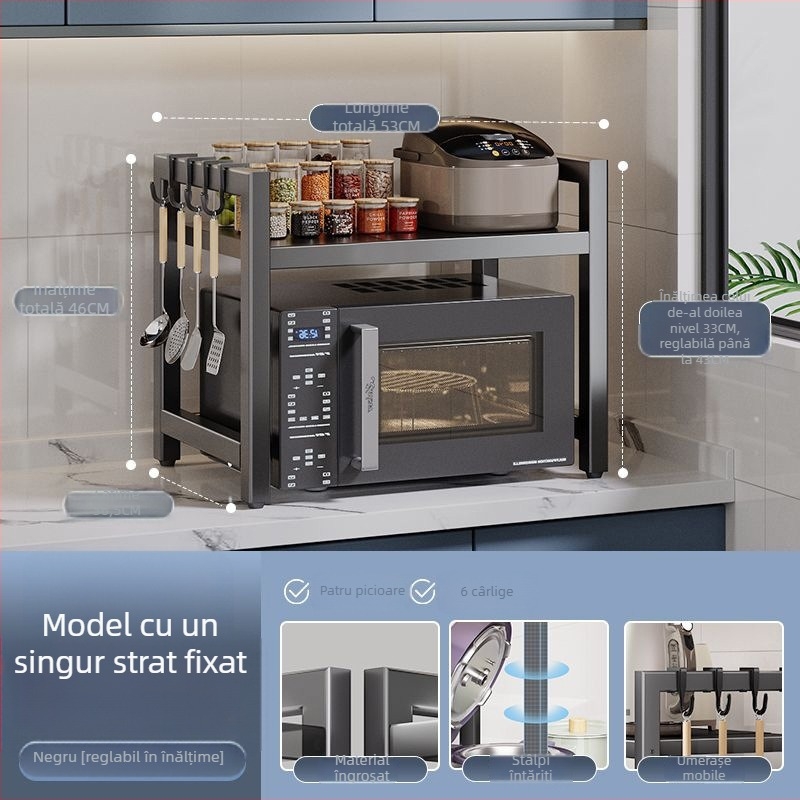 Raft extensibil de bucătărie pentru cuptor cu microunde – oțel de carbon, scalabil, design minimalist modern, mostre personalizate