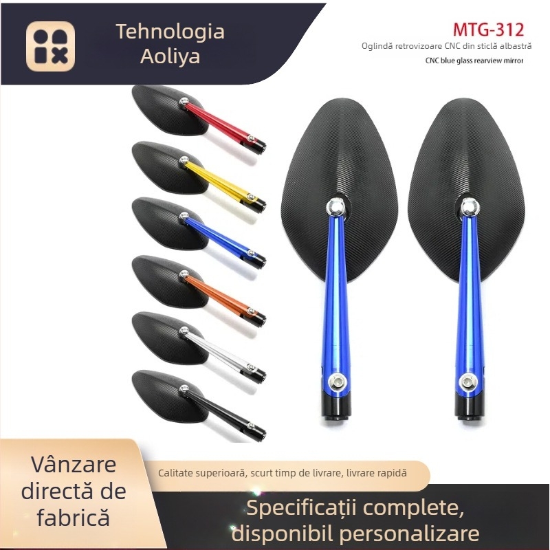 Oglindă retrovizoare pentru motocicletă - aliaj de aluminiu, turnare CNC, model OLIA-312, montaj universal, pentru naveta zilnică