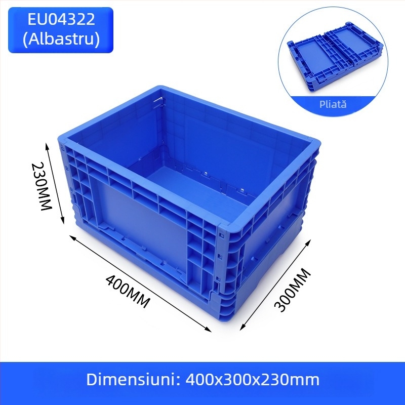 Cutie plastică pliabilă pentru depozitare și transport; pereți groși 2–8 mm; capacitate de încărcare 20–120 kg; turnare prin injecție; înaltă rezistență.