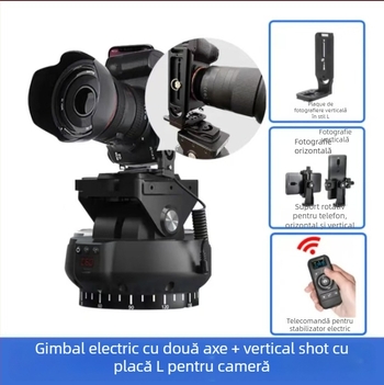 Gimbal PTZ motor pentru smartphone cu telecomandă, rotație de 360°, înclinare de 70°, 9 viteze de pan și 9 viteze de înclinare, greutate 518 g