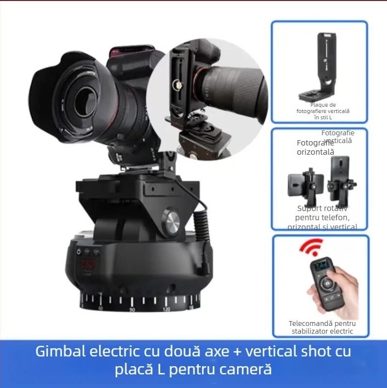 Gimbal PTZ motor pentru smartphone cu telecomandă, rotație de 360°, înclinare de 70°, 9 viteze de pan și 9 viteze de înclinare, greutate 518 g