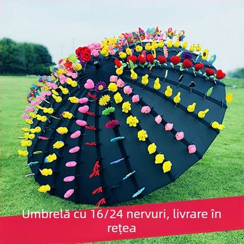 Umbrelă cu mâner lung, 8 nervuri din fier, mâner din fier, deschidere manuală, țesătură 190T