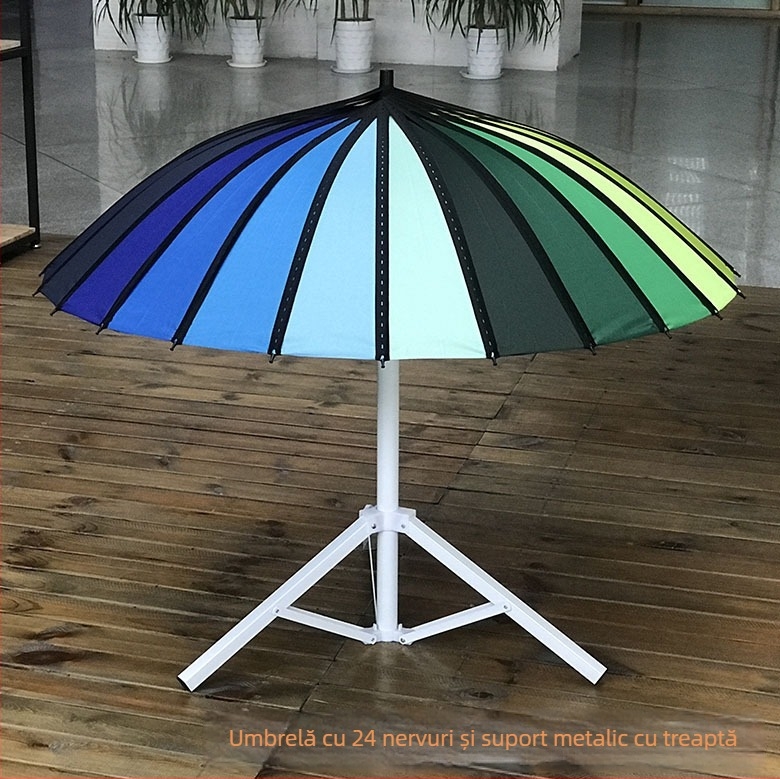 Umbrelă cu mâner lung, 8 nervuri din fier, mâner din fier, deschidere manuală, țesătură 190T