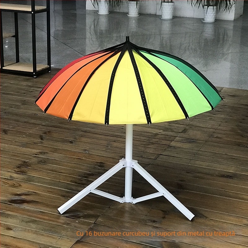 Umbrelă cu mâner lung, 8 nervuri din fier, mâner din fier, deschidere manuală, țesătură 190T