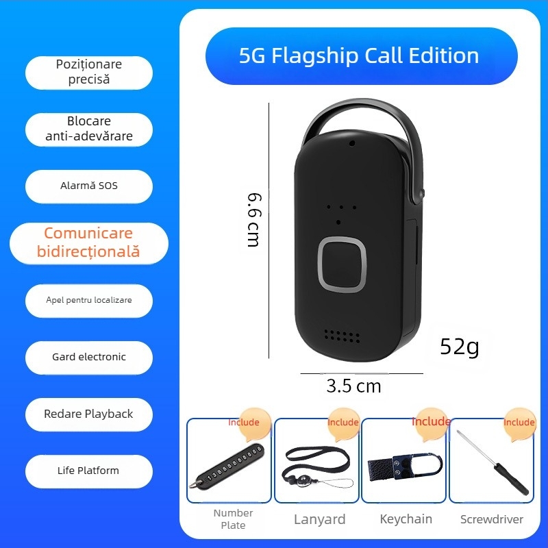 Locatoare GPS pentru persoane vârstnice cu apel bidirectional, urmărire în timp real, baterie 1200mAh, compatibil Android și iOS, modelul H02