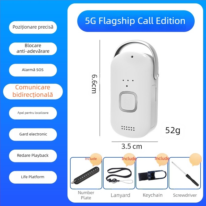 Locatoare GPS pentru persoane vârstnice cu apel bidirectional, urmărire în timp real, baterie 1200mAh, compatibil Android și iOS, modelul H02
