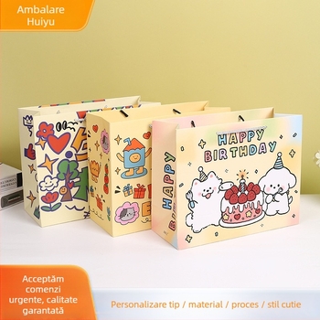 Geantă de cadouri pentru ziua de naștere în stil cartoon, imprimare UV, personalizabilă, logo inclus