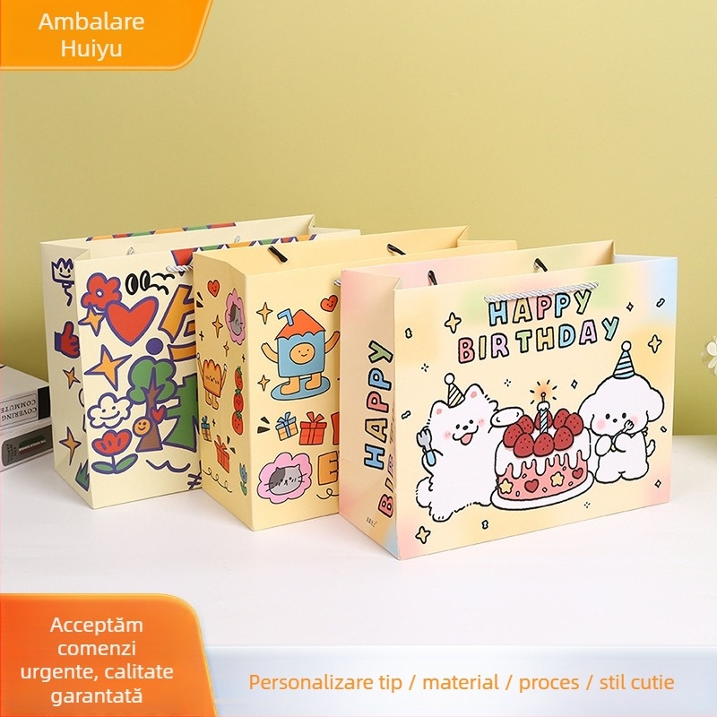 Geantă de cadouri pentru ziua de naștere în stil cartoon, imprimare UV, personalizabilă, logo inclus