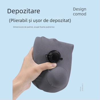 Pernă de călătorie în formă U, cu umflare prin apăsare, portabilă, PVC