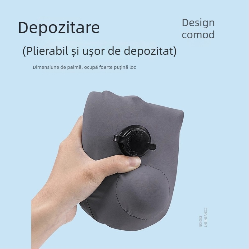 Pernă de călătorie în formă U, cu umflare prin apăsare, portabilă, PVC
