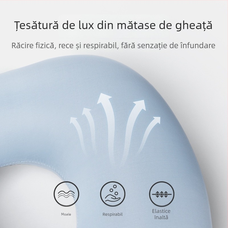 Pernă de călătorie în formă U, cu umflare prin apăsare, portabilă, PVC