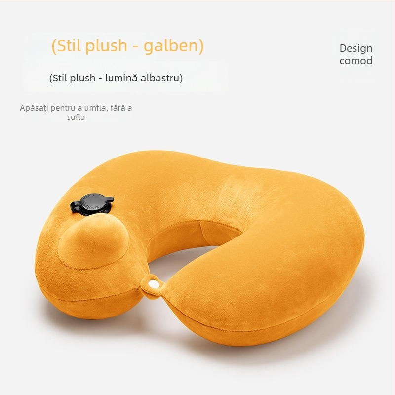 Pernă de călătorie în formă U, cu umflare prin apăsare, portabilă, PVC