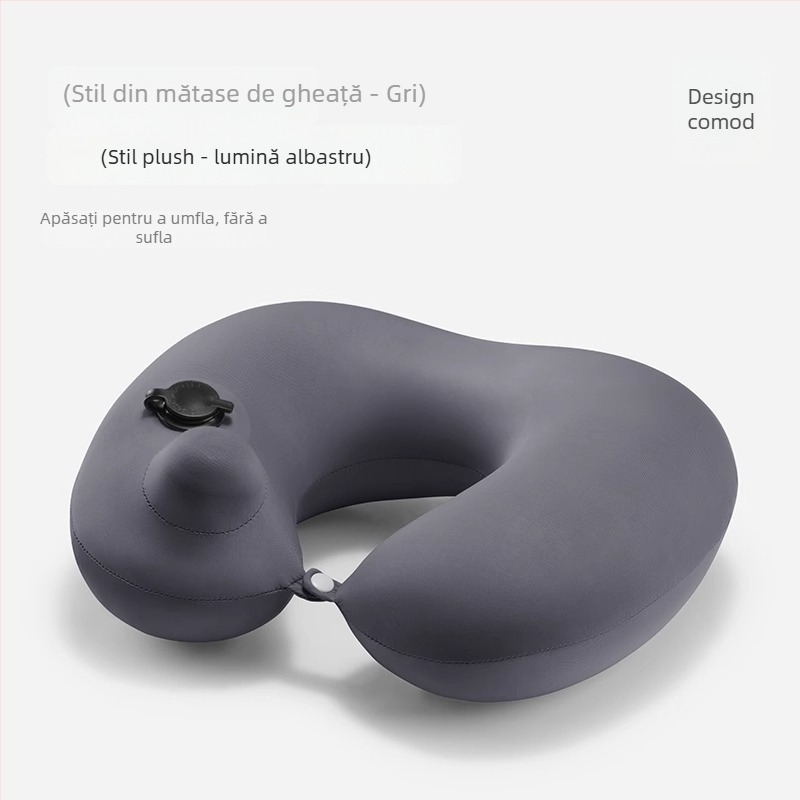 Pernă de călătorie în formă U, cu umflare prin apăsare, portabilă, PVC