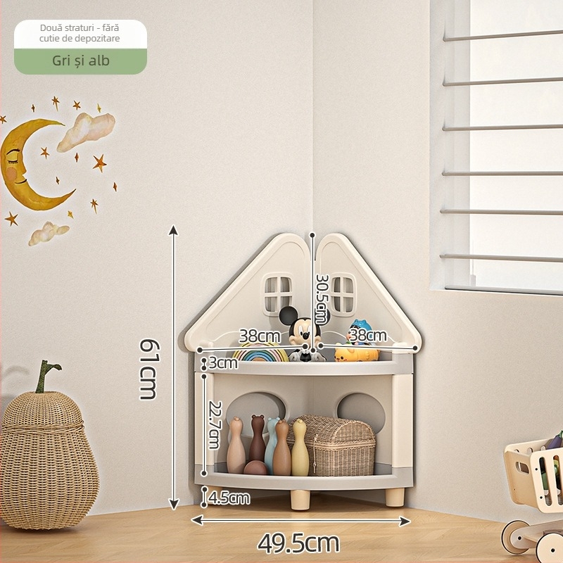 Raft de depozitare pentru jucării, colț, 4 etaje, staționar pe podea, PP plastic, stil desen animat