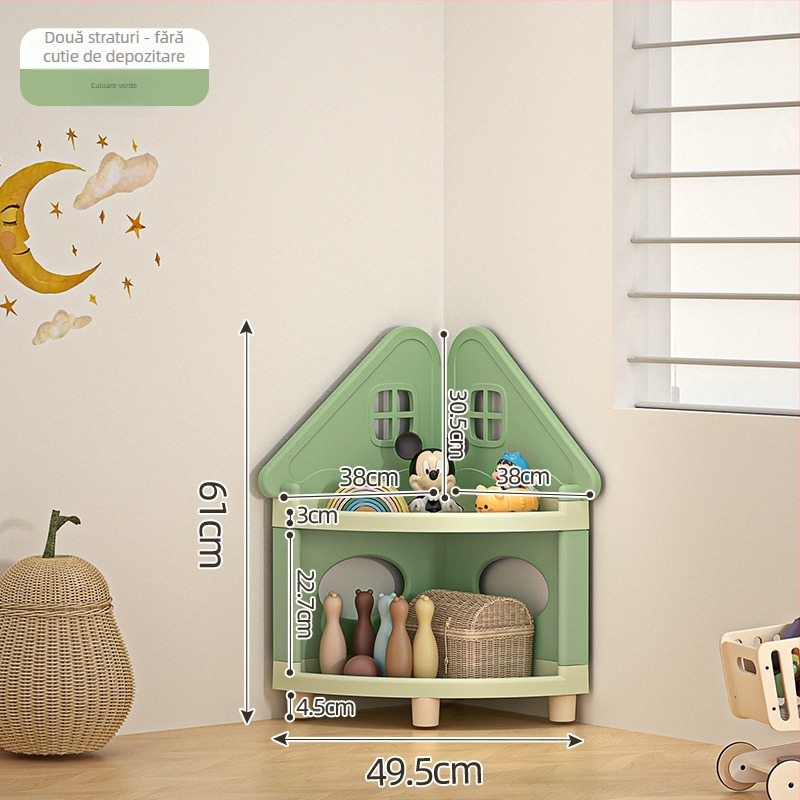 Raft de depozitare pentru jucării, colț, 4 etaje, staționar pe podea, PP plastic, stil desen animat