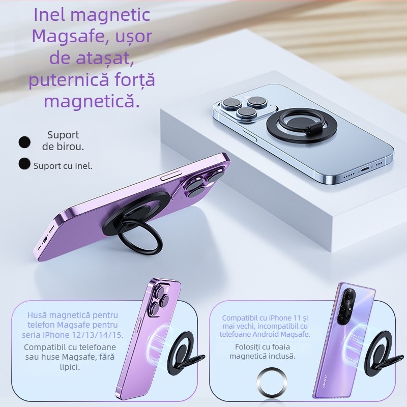 Suport MagSafe cu inel magnetic pentru staționare pe birou, iPhone 15 – construcție metalică