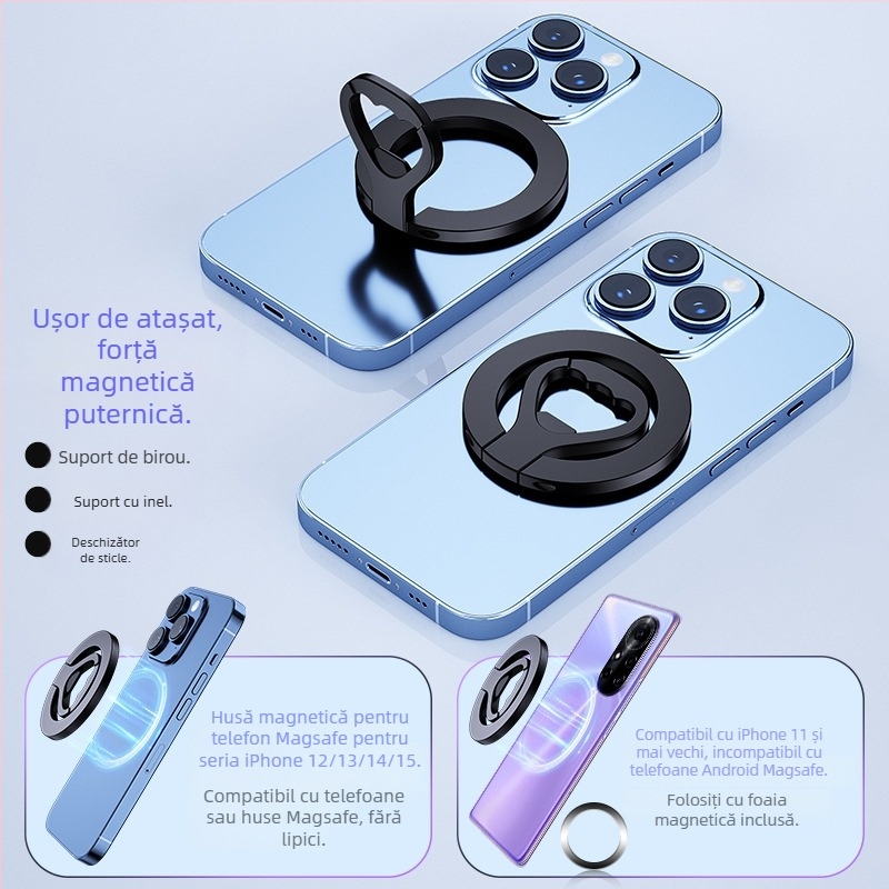 Suport MagSafe cu inel magnetic pentru staționare pe birou, iPhone 15 – construcție metalică