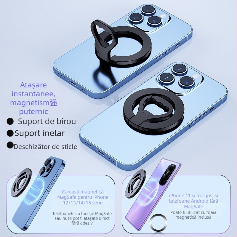 Suport MagSafe cu inel magnetic pentru staționare pe birou, iPhone 15 – construcție metalică