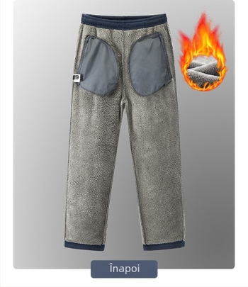 Pantaloni bărbați căptușiți cu fleece, croială dreaptă, talie înaltă, pentru iarnă, țesătură din fibre de bambus, microelastic