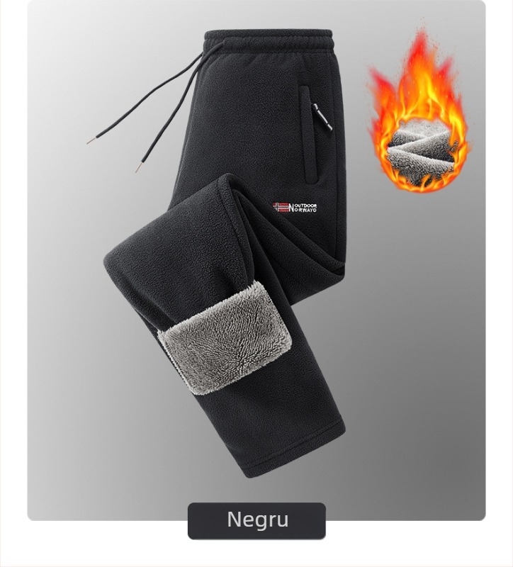 Pantaloni bărbați căptușiți cu fleece, croială dreaptă, talie înaltă, pentru iarnă, țesătură din fibre de bambus, microelastic