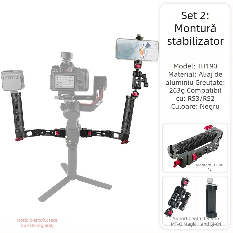 Maner extins pentru stabilizator, aliaj de aluminiu, design poros cu mai multe găuri, montaj bayonet, pentru RS2 RS3 RSC2, 263 g