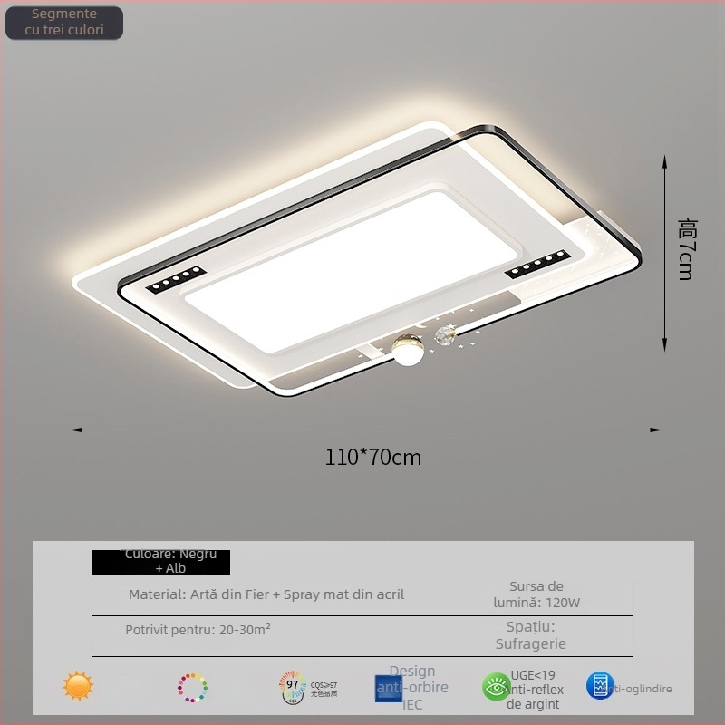 Lampa de plafon LED cu spectru complet, protecție pentru ochi și proiecție cu stele pentru living și dormitor, 220V, CRI ≥95, smart cu Mijia/TmallGenie