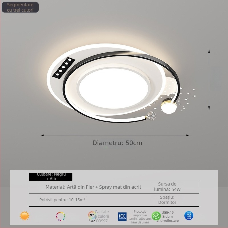 Lampa de plafon LED cu spectru complet, protecție pentru ochi și proiecție cu stele pentru living și dormitor, 220V, CRI ≥95, smart cu Mijia/TmallGenie