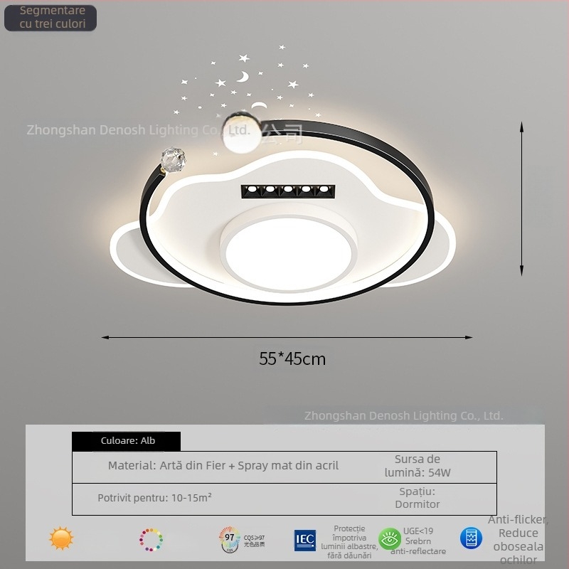 Lampa de plafon LED cu spectru complet, protecție pentru ochi și proiecție cu stele pentru living și dormitor, 220V, CRI ≥95, smart cu Mijia/TmallGenie