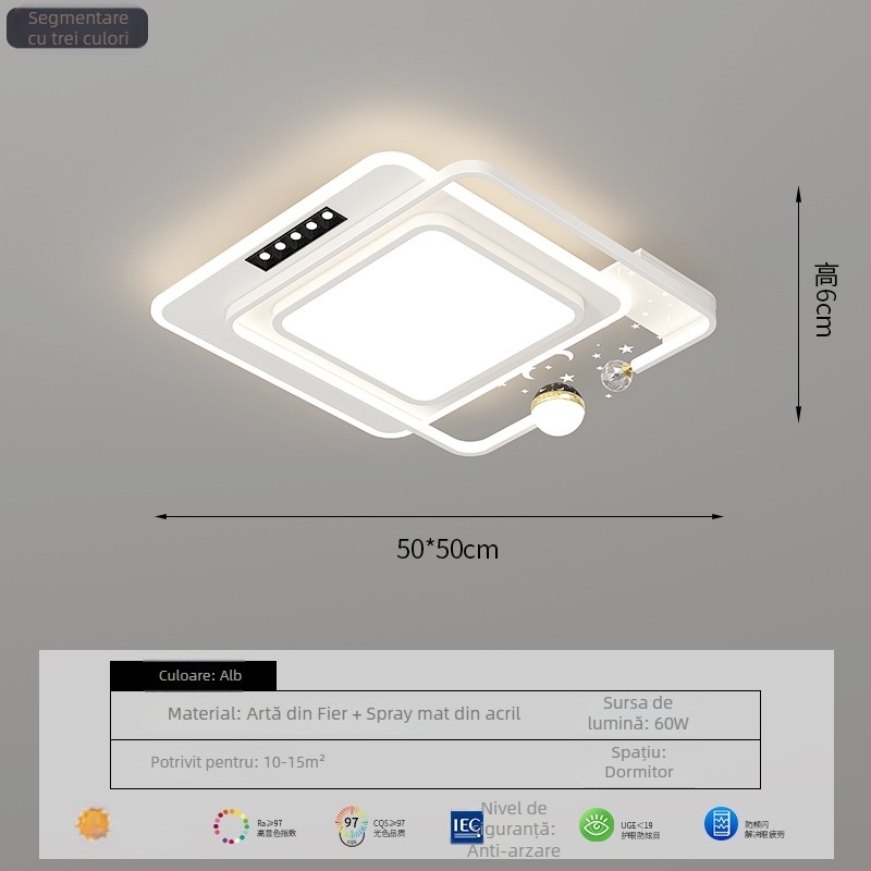 Lampa de plafon LED cu spectru complet, protecție pentru ochi și proiecție cu stele pentru living și dormitor, 220V, CRI ≥95, smart cu Mijia/TmallGenie