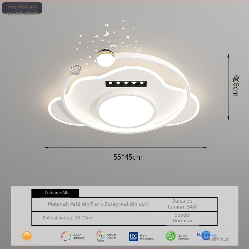 Lampa de plafon LED cu spectru complet, protecție pentru ochi și proiecție cu stele pentru living și dormitor, 220V, CRI ≥95, smart cu Mijia/TmallGenie
