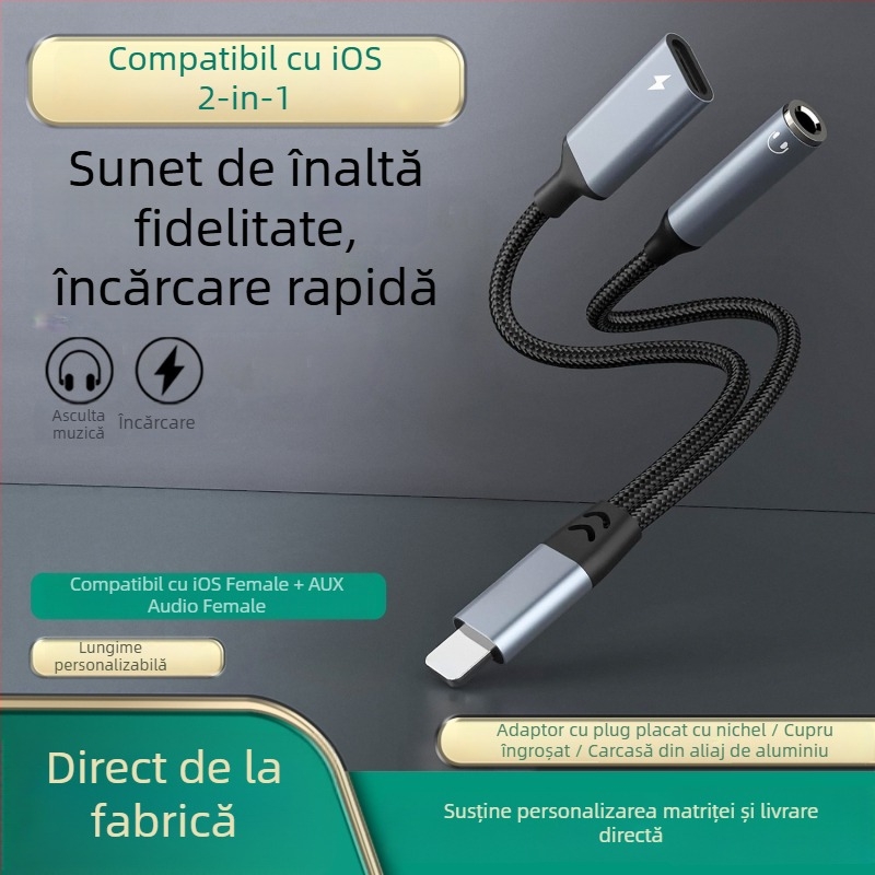 Cablu adaptor pentru căști, 3.5 mm, placat cu aur, nucleu din cupru tinat, compatibil cu Apple iPhone 12, RoHS certificat