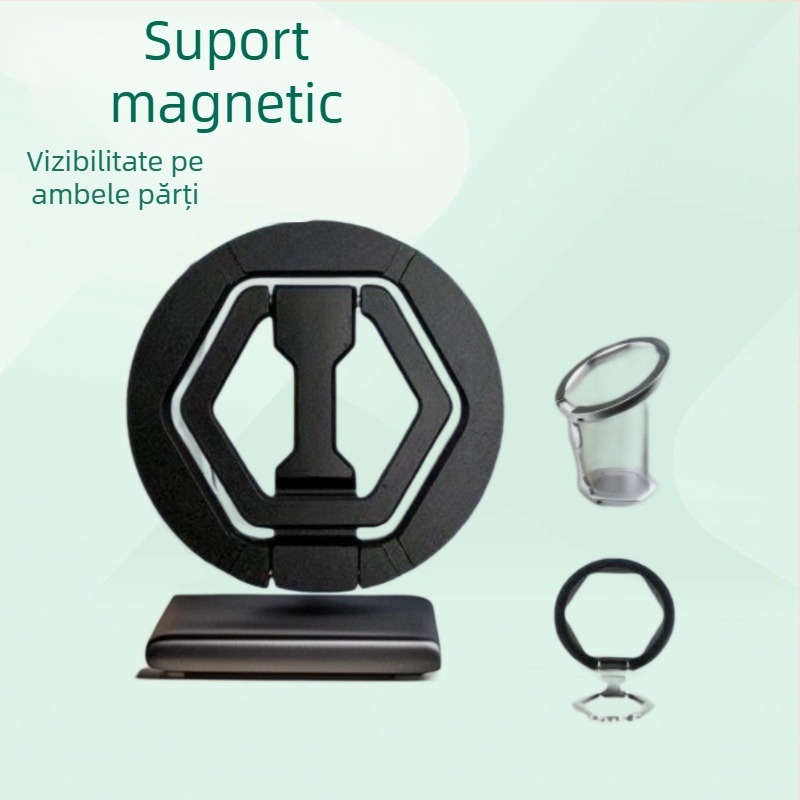 Suport pentru telefon din aliaj de zinc, pliabil, cu magnet puternic, rotire la 360°, inel magnetic pentru prindere, portabil