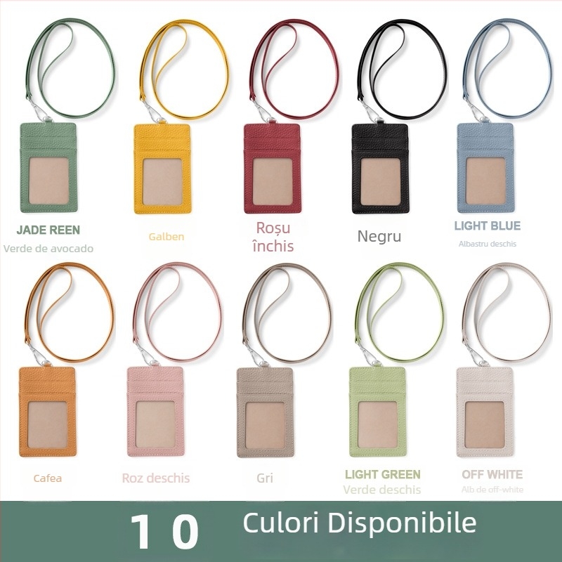 Carcasa pentru card de identitate cu lanard, din piele naturală (pielă de vită, prim strat), 4 sloturi pentru carduri, căptușeală poliester, extragere ușoară a cardului, unisex, Modern Paul