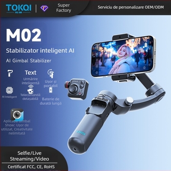 Stabilizator de telefon cu trei axe, urmărire facială, Bluetooth și telecomandă (Model M02)