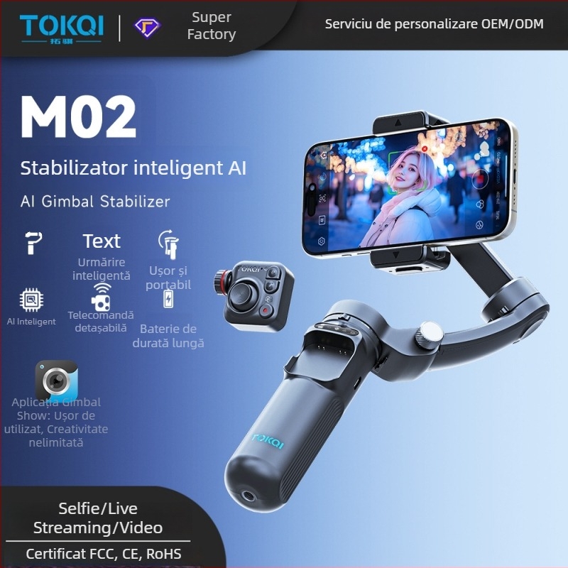 Stabilizator de telefon cu trei axe, urmărire facială, Bluetooth și telecomandă (Model M02)