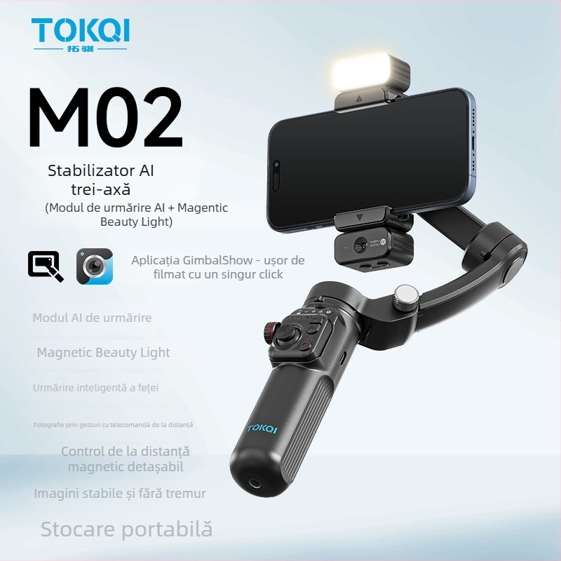 Stabilizator de telefon cu trei axe, urmărire facială, Bluetooth și telecomandă (Model M02)