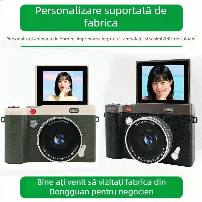 Cameră digitală pentru copii Y02, senzor CCD 68MP, zoom optic 16x, rezoluție maximă 1280×1024, ecran rotativ de 2,4 inch, stocare TF Card