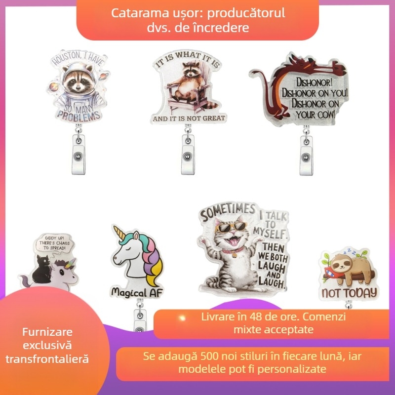 Clip acrilic pentru badge, retractabil cu buton de tragere — lungime telescopică 600 mm, sarcină 0,1 kg, marcă Red Xu Alpenglow