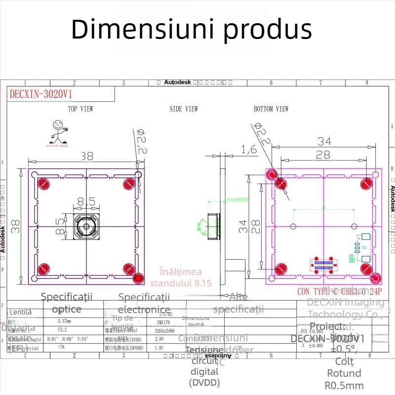 Cameră industrială USB 3.0 8MP IMX179, focalizare fixă, recunoaștere facială, fără driver, compatibil Linux Android Windows Raspberry Pi