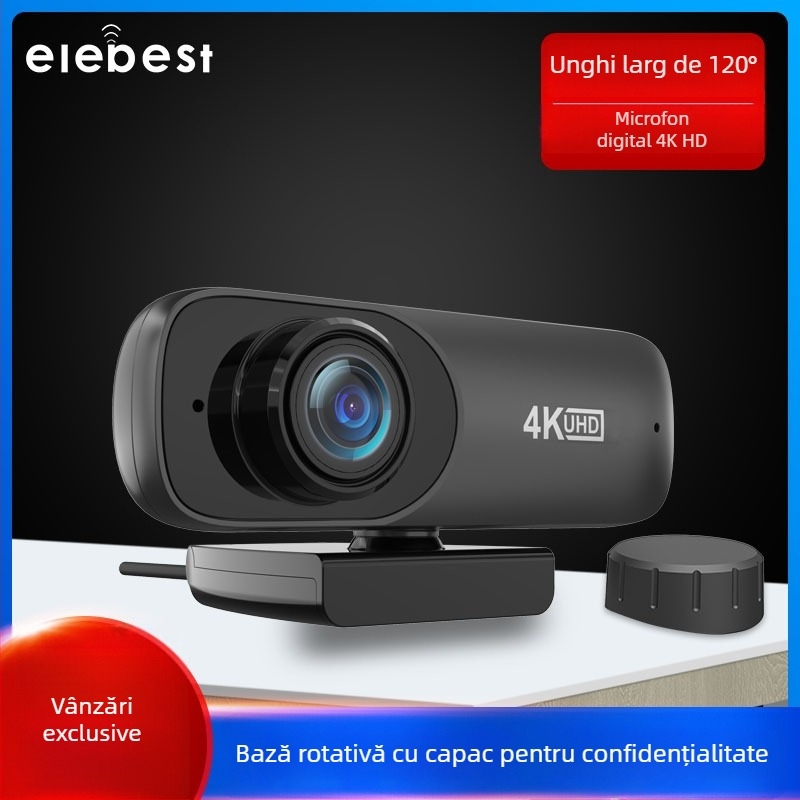 Webcam HD 4K (3840x2160) USB 2.0 Plug-and-Play cu microfon încorporat, focalizare fixă
