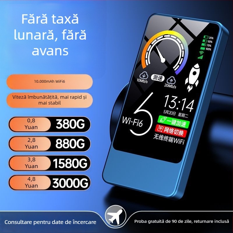 Router portabil WiFi și încărcător mobil 2 în 1, pentru gaming și streaming, cu WiFi 6 și compatibil cu trei rețele