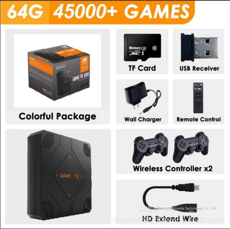 Consolă de jocuri nostalgică, cu sistem dual și controler wireless, interfață USB, fără memorie încorporată - stil retro