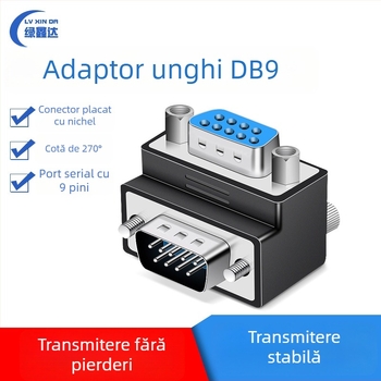 Adaptor DB9 cu conectori multipli: masculin-masculin-feminin-feminin-masculin, unghi drept de 270°, protocol RS232, compatibil Windows 7+ pentru laptopuri și PC-uri