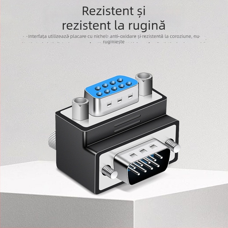 Adaptor DB9 cu conectori multipli: masculin-masculin-feminin-feminin-masculin, unghi drept de 270°, protocol RS232, compatibil Windows 7+ pentru laptopuri și PC-uri