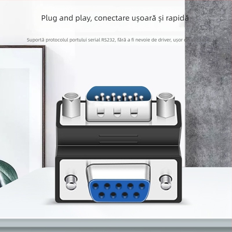 Adaptor DB9 cu conectori multipli: masculin-masculin-feminin-feminin-masculin, unghi drept de 270°, protocol RS232, compatibil Windows 7+ pentru laptopuri și PC-uri