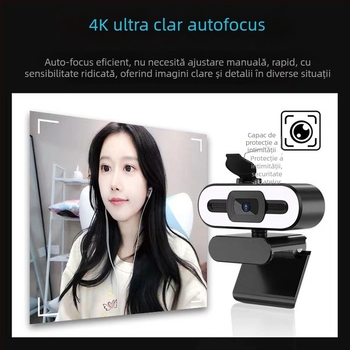 Webcam pentru desktop și laptop cu 4K Ultra HD, senzor de 8MP, autofocus, USB 2.0, microfon încorporat