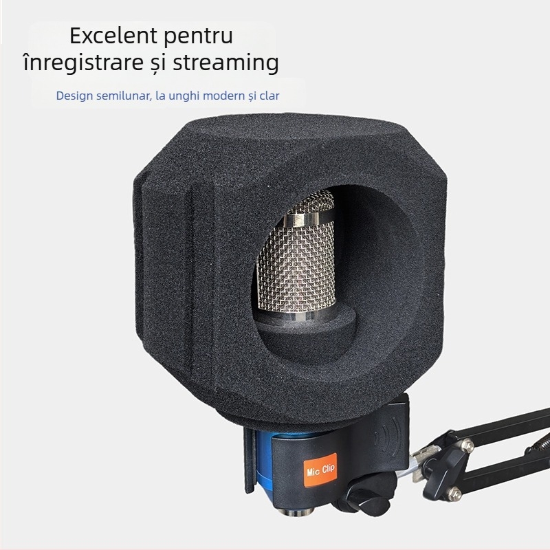 Set pentru microfon cu filtru anti-vânt, ecran de izolare și husă absorbantă a sunetului pentru streaming live și înregistrare (Model C5, Marca HZM&C)