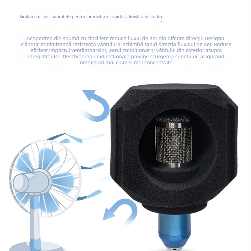 Set pentru microfon cu filtru anti-vânt, ecran de izolare și husă absorbantă a sunetului pentru streaming live și înregistrare (Model C5, Marca HZM&C)