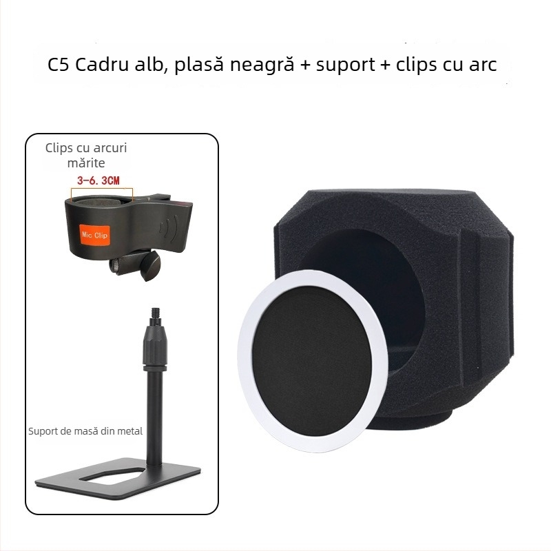 Set pentru microfon cu filtru anti-vânt, ecran de izolare și husă absorbantă a sunetului pentru streaming live și înregistrare (Model C5, Marca HZM&C)