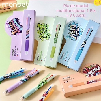 Pix Cartoon cu mecanism de apăsare, vârf tip bilă din oțel inoxidabil, corp din plastic